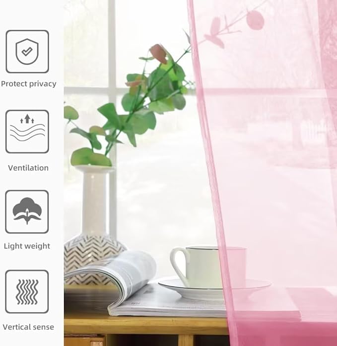 youleyar Solid Sheer Rod Pocket Curtain Voile Draperies 2 Panels White Beige Black Grey Coffee 52 Inch Width 84 Inch Long 1 Pair for Kitchen Bedroom Children Living Room Yard(Light Pink,52Wｘ84L)