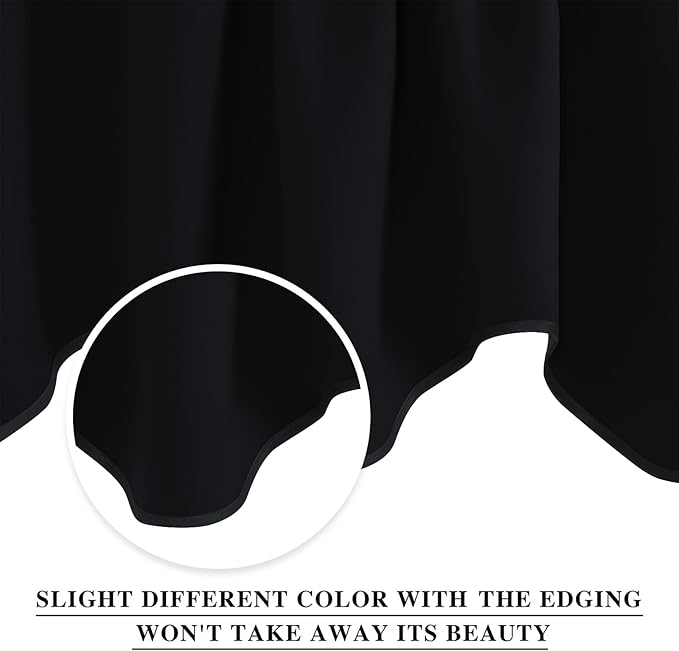 NICETOWN Black Valances for Windows - Energy Efficient Small Short Tiers Scalloped Valance Blackout Curtain Drapes for Dining Room/Living Room/Bathroom/Cafe Window, Set of 2, W52 x L18
