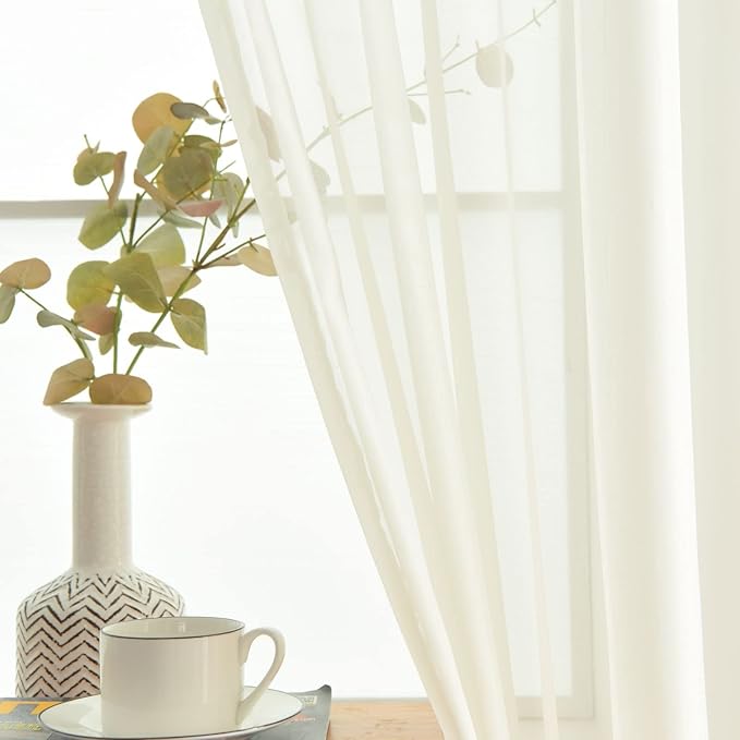 SpaceDresser Sheer Voile Window Treatment Rod Pocket Curtain Panels for Kitchen Bedroom Living Room Drapes Sunlight Filtering Privacy Semi Home Decor Assorted Colors Sizes (Ivory, 52 W x 45 L)