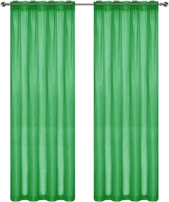 SpaceDresser Sheer Voile Window Treatment Rod Pocket Curtain Panels for Kitchen Bedroom Living Room Drapes Sunlight Filtering Privacy Semi Home Decor Assorted Colors Sizes (Green, 52 W x 54 L)