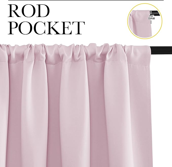 NICETOWN Kitchen Curtains, Short Blackout Drapes, Baby Pink, 42" Wide by 54" Long, 2 PCs, Thermal Insulated Blackout Curtain Panels for Kids Room, Play Room