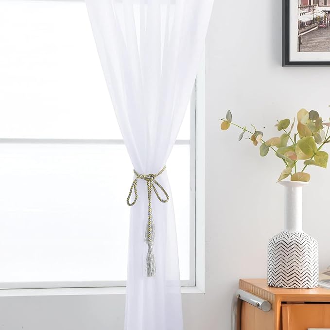 SpaceDresser Sheer Voile Window Treatment Rod Pocket Curtain Panels for Kitchen Bedroom Living Room Drapes Sunlight Filtering Privacy Semi Home Decor Assorted Colors Sizes (Optical White, 52 W x 72 L)
