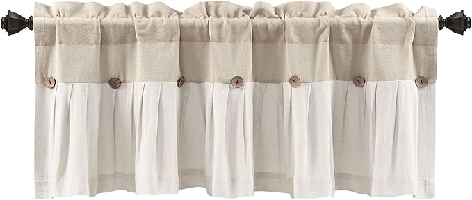 Lush Decor Linen Button Farmhouse Valance Curtians 52"W x 18"L Linen - Linen Valances For Windows - Kitchen Curtains Valances - Bathroom Curtain