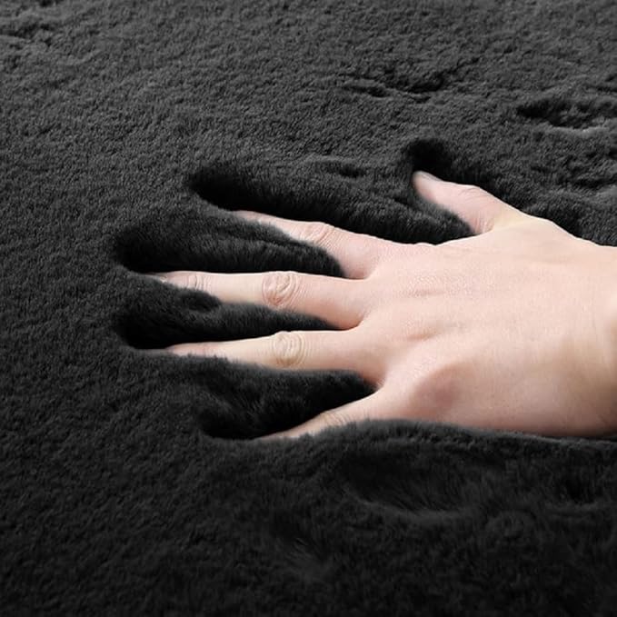 ORINOVA Black Washable Area Rugs 6x9 Rugs for Living Room Faux Rabbit Fuzzy Fur Rug for Bedroom Nursery Rugs Room Décor