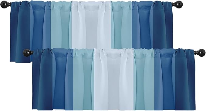 Emvency 2 Pack Valances Window Treatments, Striped Blue Coastal Nautical Modern Navy Drapes Adjustable Curtain for Windows Living Room Kitchen Over Sink, 52x18 Inch Rod Pocket Valances