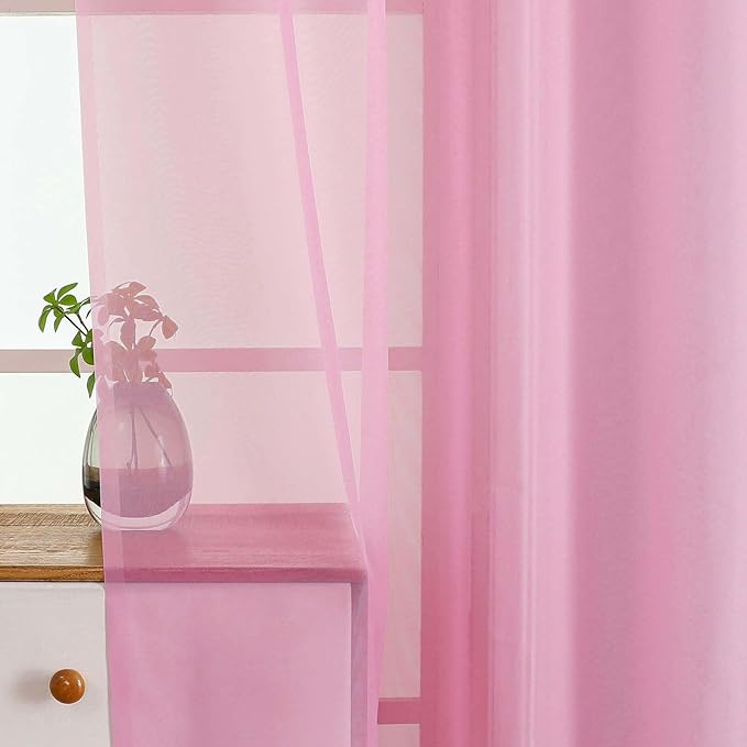 Light Pink Valances for Windows 14 inch Length 2 Panels, Small Voile Sheer Curtains for Bathroom, Soft Fabric Lightweight Light Filtering Kitchen Curtains, Dual Rod Pocket, 2x42Wx14L Inches