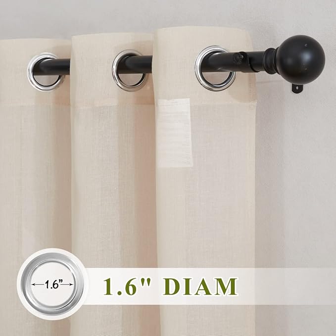 NICETOWN Beige Linen Sheer 48 inch Curtains, Grommet Flax Semi Sheer Linen Blend Window Treatments Privacy with Light Filtering Drapes for Cafe/Kitchen, W36 x L48, 2 Panels