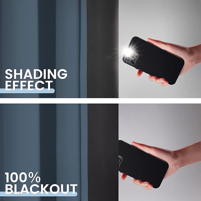SimpleHome 100% Blackout Curtains for Bedroom,Thermal Insulated Stone Blue Grommet Window Drapes Room Darkening Curtains for Living Room with Black Back,62 x 84 Inch,2 Panels