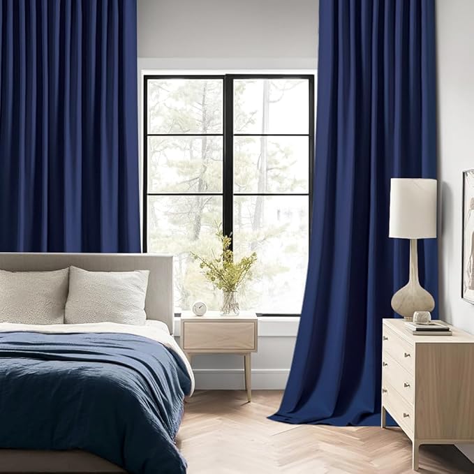 MIULEE Navy Blue Back Tab Blackout Curtains 63 Inch Length 2 Panels Set for Living Room Bedroom Privacy, Rod Pocket/Pinch Pleat Thermal Insulated Room Darkening Pleated Light Blocking Drapes