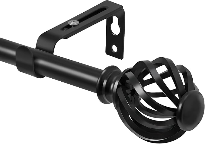 Luvenia Black Decorative Curtain Rod,Adjustable Curtain Rods For Windows 28 to 48 Inch(2.3-4Ft),Small Curtain Rod For Bedroom, Living Room,Kitchen,Farmhouse