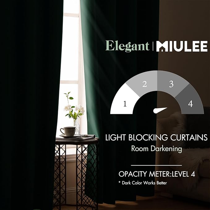 MIULEE Christmas Blackout Curtains 2 Panels,Room Darkening Thermal Insulated Drapes Solid Window Treatment Set Grommet Top Light Blocking Curtain for Living Room/Bedroom 52x84 inch, Hunter Dark Green