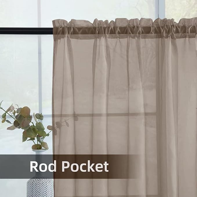 youleyar Solid Sheer Rod Pocket Curtain Voile Draperies 2 Panels White Beige Black Grey Ivory 52 Inch Width 84 Inch Long 1 Pair for Kitchen Bedroom Children Living Room Yard (Taupe,52Wｘ84L)