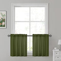 HOMEIDEAS Non-See-Through Olive Green Privacy Sheer Kitchen Curtains, 30 X 24 Inches Long 2 Panels Sheer Curtains Light Filtering Window Drapes for Bedroom Living Room