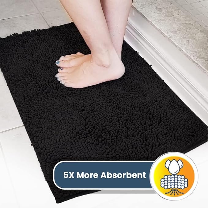 Muddy Mat® | Super Absorbent Door Mat Indoor, Microfiber Quick Dry Chenille Entryway Rug, Non-Slip Front Door Mat, Indoor Mats for Entryway, Machine Washable Pet Rug, Black 36"x120"