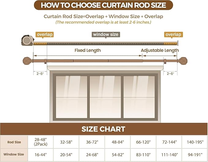 KAMANINA Curtain Rods for Windows 72 to 144 Inches (6-12ft) Long Heavy Duty Curtain Rod, 7/8 Inch Adjustable Decorative Drapery Rods with Netted Texture Finials, Bronze, Size: 32-144"