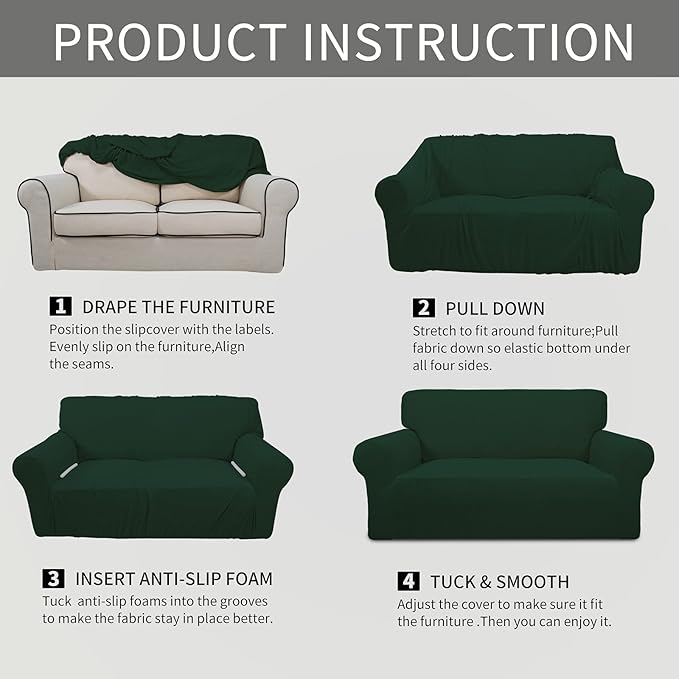 Easy-Going Stretch Oversized Chair Sofa Slipcover 1-Piece Couch Sofa Cover Furniture Protector Soft with Elastic Bottom for Kids Spandex Jacquard Fabric Small Checks Dark Green