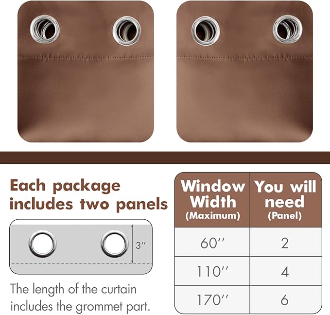 MIULEE Blackout Curtains for Bedroom Living Room Thermal Insulated Room Darkening Mocha Grommet Top Solid Light Blocking Drapery Set of 2 Window Panels 52 x 84 Inches, Cappuccino Brown