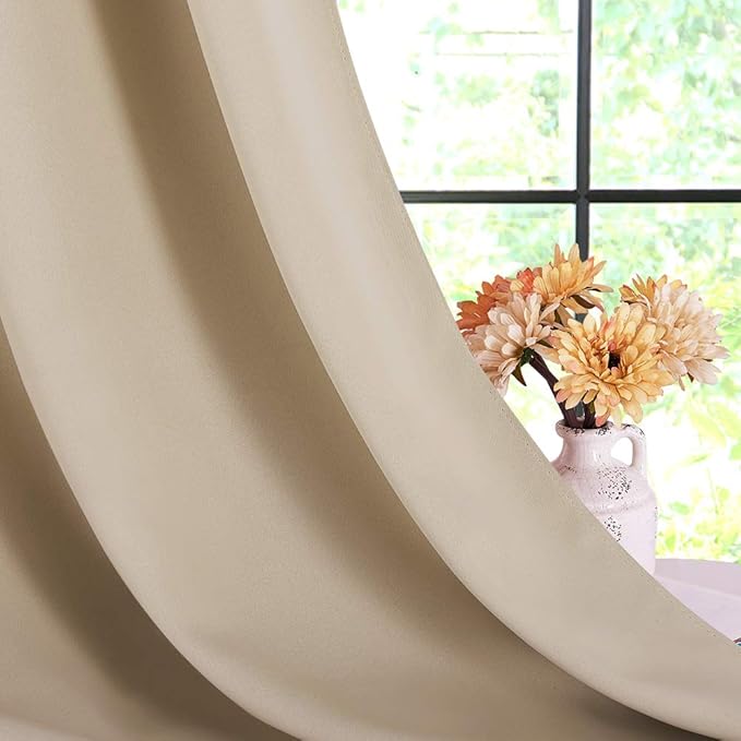 NICETOWN Room Darkening Draperies Window Curtain Panels, Thermal Insulated Grommet Room Darkening Curtains for Bedroom (Biscotti Beige, 2 Panels, W70 x L72 -inch)