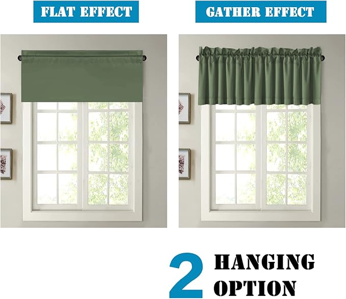 H.VERSAILTEX Blackout Kitchen Curtain Valances,Short Window Valance Curtains for Living Room/Bedroom/Bathroom Privacy Decorative Rod Pocket，2 Panels，52" W x 18" L, Bronze Green