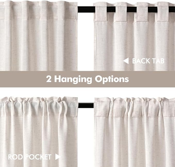MIULEE Farmhouse Kitchen Curtains 30 Inch Length 2 Panels, Soft Thick Linen Textured Natural White Semi Sheer Light Filtering Short Cafe Tier Curtains for Small Half Window Back Tab Rod Pocket