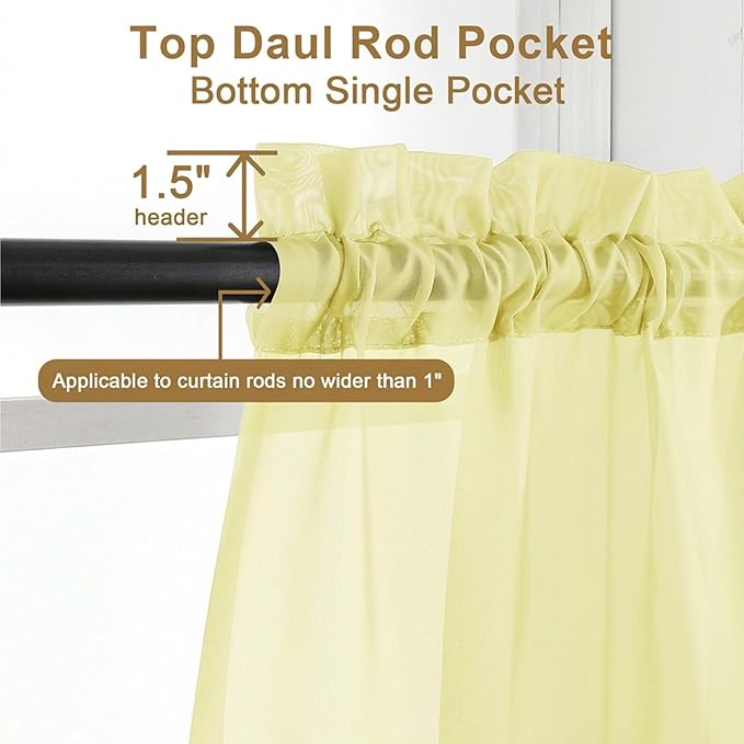Chyhomenyc Sheer Curtains 84 Inches Long 2 Panels Set - Light Filtering Soft Airy Window Curtains, Rod Pocket for Living Room Bedroom Window Drapes, 42Wx84L Inch, Light Yellow