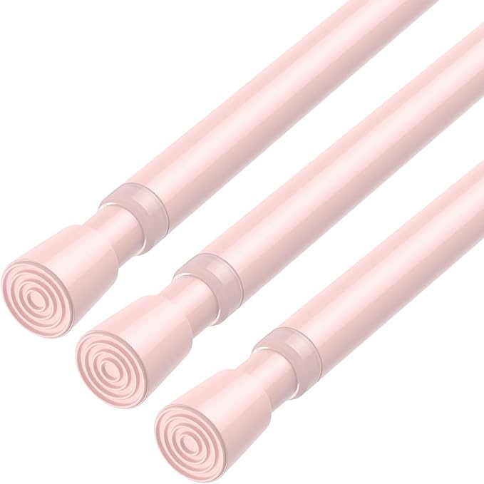 AIZESI Spring Tension Rods Adjustable Tension Curtain Rod Small Tension Rod No Drilling Expandable Spring Loaded Curtain Tension Rod（Pink,26" to 39"-3Pcs)