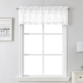 Lecloud Leia White Sheer Valances for Windows 14 Inch Length 2 Pcs, Jacquard Leaf Textured Cafe Kitchen Short Curtains with Dual Rod Pockets, Small Curtain for Living Room Bedroom, 28" W x 14" L