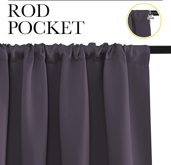 NICETOWN Living Room Curtains, Blackout Draperies, Greyish Purple, 1 Pair, 70 x 84-inch, Home Decorations Thermal Insulated Solid Rod Pocket Blackout Drapes for Cafe