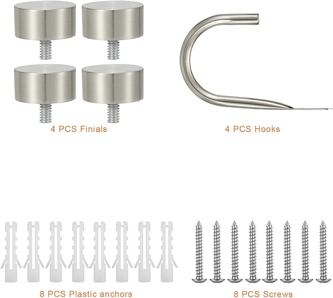 Premium Curtain Holdback, Quality Metal Decorative Curtain Holdbacks with Zinc Alloy Cap Finials,Rust-Proof, Set of 4 Window Curtain Holdbacks,Satin Nickel