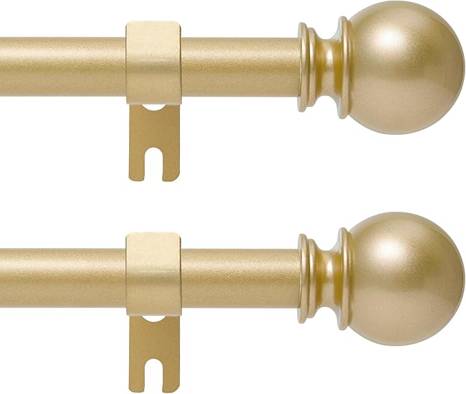 Gold Curtain Rod for Windows 48 to 84 or 88 Inch, 2 Pack 5/8 Inch Diameter Adjustable Curtain Rods With Brackets, Heavy Duty Easy to Install，Suitable for Bedrooms and Outdoor
