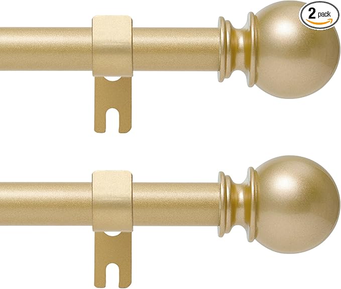 Gold Curtain Rod for Windows 30 to 60 Inch, 2 Pack 5/8 Inch Diameter Adjustable Curtain Rods With Brackets, Heavy Duty Easy to Install, Suitable for Bedrooms and Outdoor