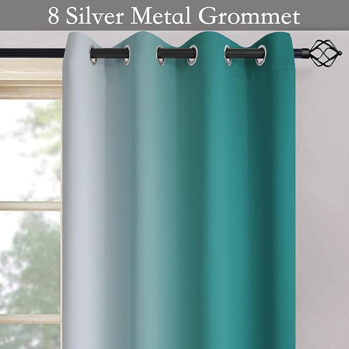 SimpleHome Ombre Room Darkening Curtains 54 inches Length for Bedroom,Grommet Gradient Light Blocking Teal Gradient Window Curtains for Living Room,2 Panels, 52x54 inches