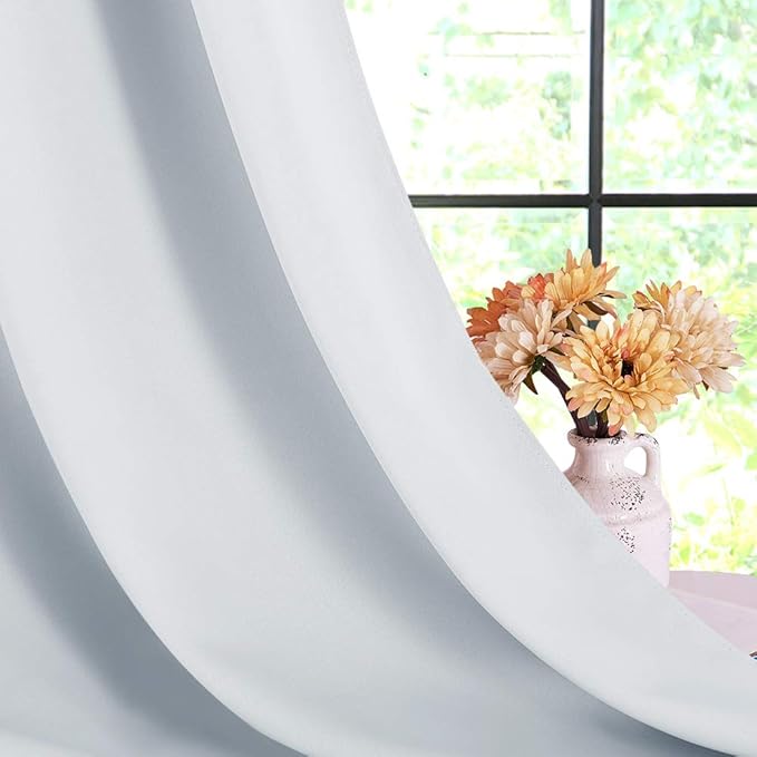 NICETOWN Room Darkening Curtain Panels for Bedroom, Greyish White, 2 Panels, 42 by 80, Easy-Care Solid Thermal Insulated Grommet Room Darkening Draperies/Drapes