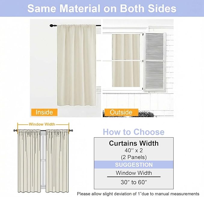 Simplebrand Ava Ivory Light Filtering Curtains for Bedroom 84 Inch Length 2 Panels Set, Solid Thermal Insulated Privacy Nursery Window Treatment Curtains Light Filtering Drapes, W40 x L84 Inch, Ivory