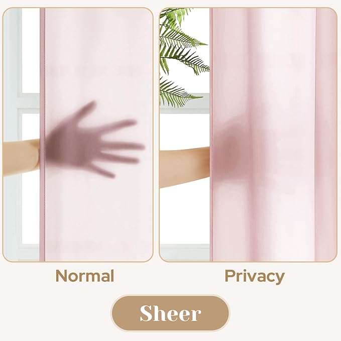 HOMEIDEAS Non-See-Through Light Pink Privacy Sheer Curtains, 52 X 54 Inches Long 2 Panels Sheer Curtains Light Filtering Window Drapes for Bedroom Living Room