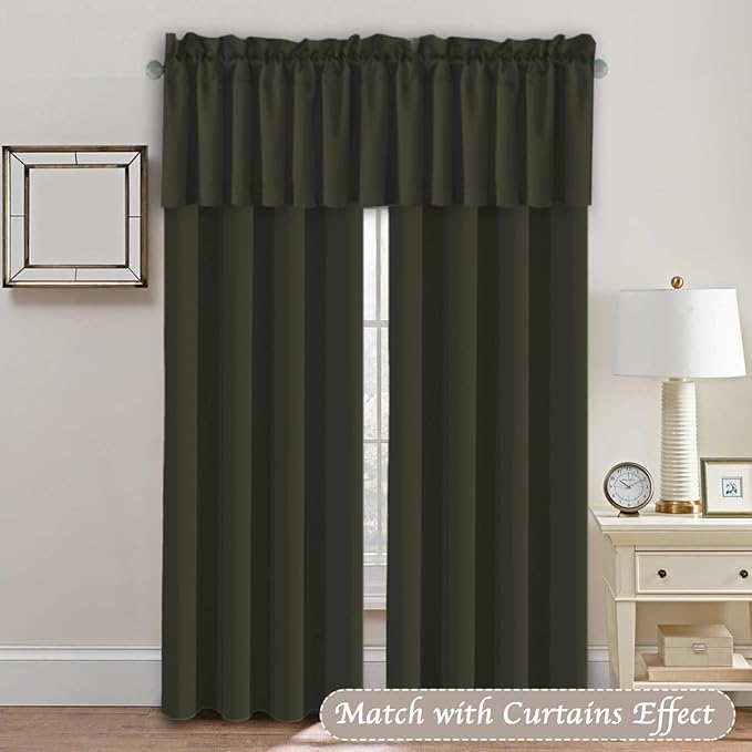 H.VERSAILTEX 2 Panels Blackout Valances for Small Windows Thermal Insulated Short Curtains Privacy Decorative Rod Pocket Shade for Kitchen/Living Room/Cafe/Bathroom/Laundry,52" W x 18" L,Olive