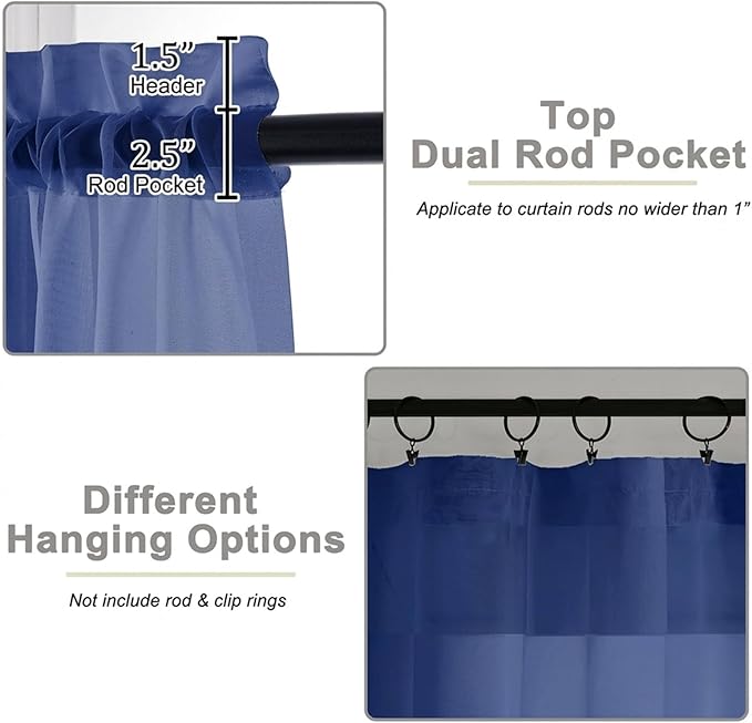 Sheer Curtains 63 Inch Length 2 Panels Set for Living Room Bedroom, Airy Soft Light Filtering Sheer Dining Room Curtains, Modern Rod Pocket Drapes, Royal Blue, Each 42" Wx63 L