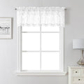 Lecloud Leia White Sheer Valances for Windows 16 Inch Length 2 Pcs, Jacquard Leaf Textured Short Kitchen Curtains Over Sink, Dual Rod Pocket Cafe Curtains for Bathroom, Each Panel 28" W x 16" L