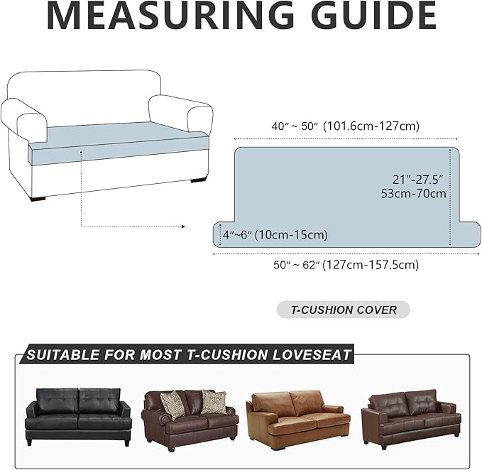Leather Look Couch Cushion Covers Sofa Seat Slipcovers Sets Couches Furniture Protector for Sectional Armchair Loveseat Pets Kids Stretch Spandex Fabric (1 T-Cushion loveseat, Chocolate)