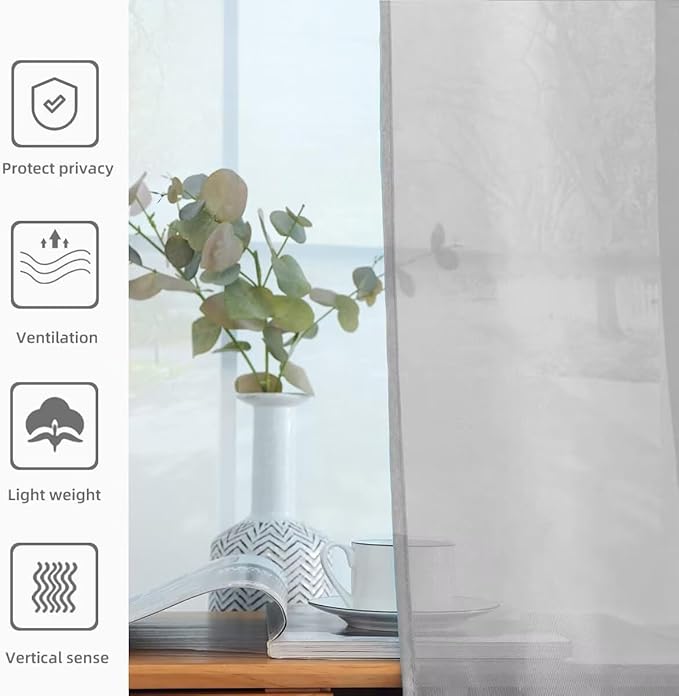 youleyar Solid Sheer Rod Pocket Curtain Voile Draperies 2 Panels White Beige Black Grey Ivory 52 Inch Width 63 Inch Long 1 Pair for Kitchen Bedroom Children Living Room Yard (Silver Grey,52Wｘ63L)