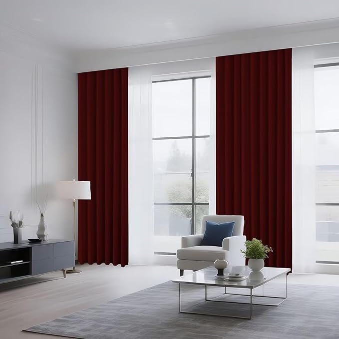 Joydeco Blackout Curtains for Bedroom 90 inch Long 2 Panels, Thermal Insulated Room Darkening Curtains with Grommets, Soft Window Drapes for Living Room (W52 x L90 Inch, Burgundy Red)