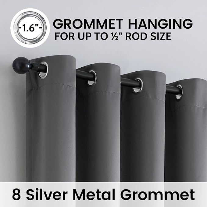SimpleHome 100% Blackout Curtains for Bedroom,Thermal Insulated Grommet Window Drapes Room Darkening Grey Curtains for Living Room with Black Back,52 x 84 Inch,2 Panels