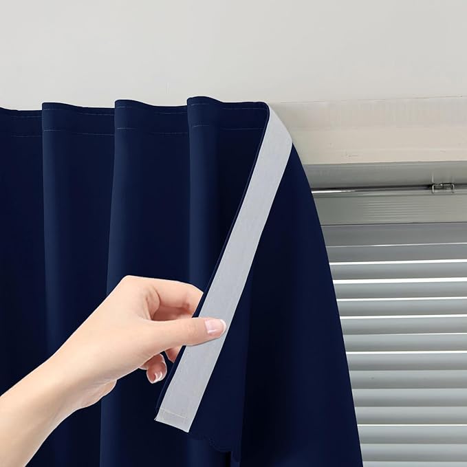 Self Adhesive Portable Blackout Curtains for Bedroom Easy to Install Window Thermal Lnsulated Kitchen Room Darkening Small Window Curtains, 47" W X 71" L, Navy Blue, 1 Panel