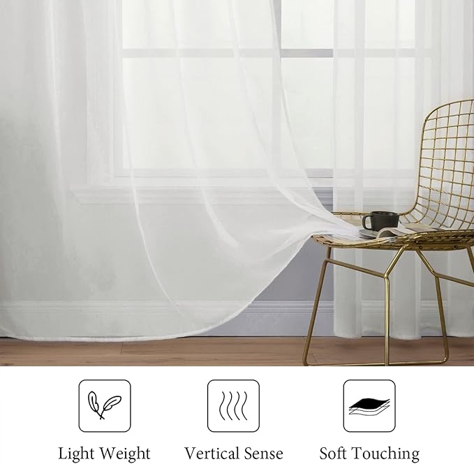MIULEE 2 Panels Solid Color Sheer Window Curtains Elegant Window Voile Panels/Drapes/Treatment for Bedroom Living Room (54 X 84 Inches Ivory)