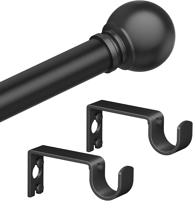 Black Curtain Rods for Bedroom with Brackets,5/8 Inch Diameter Small Window Curtain Rod Adjustable 32 to 60 Inches,Easy Install Drapery Rods