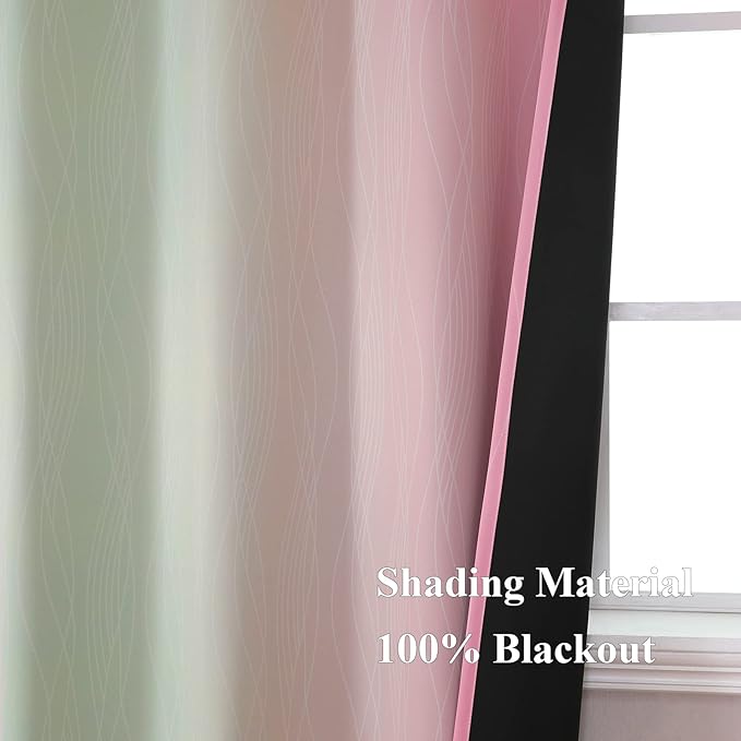 Estelar Textiler Sage Green and Pink Blackout Curtains 84 Inches Long for Living Room, Thermal Insulated Ombre Full Light Blocking Grommet Blackout Drapes for Bedroom, 52Wx84L, 2 Panels