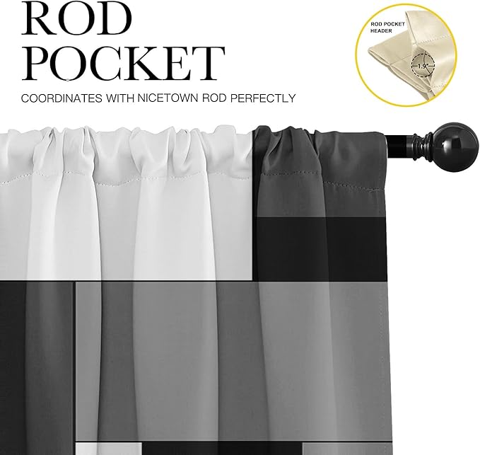 Emvency 4 Pack Valances Window Treatments, Gray and Black Geometry Abstract Modern Art Blackout White Adjustable for Living Room Bathroom Kitchen Over Sink, 52x18 Inch Rod Pocket Valances