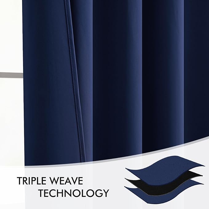 MIULEE Navy Blue Back Tab Blackout Curtains 72 Inches Long 2 Panels Set for Living Room Bedroom Privacy, Rod Pocket/Pinch Pleat Thermal Insulated Room Darkening Pleated Light Blocking Drapes