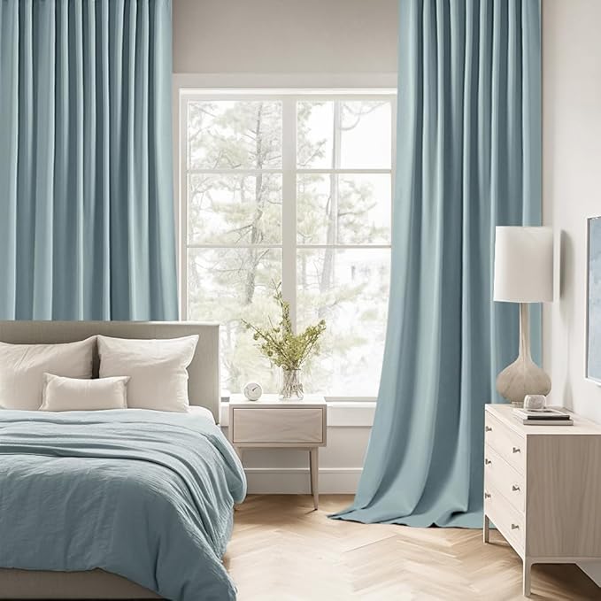 MIULEE Slate Blue Back Tab Blackout Curtains 90 Inches Long 2 Panels Set for Living Room Bedroom Privacy, Rod Pocket/Pinch Pleat Thermal Insulated Room Darkening Pleated Light Blocking Drapes