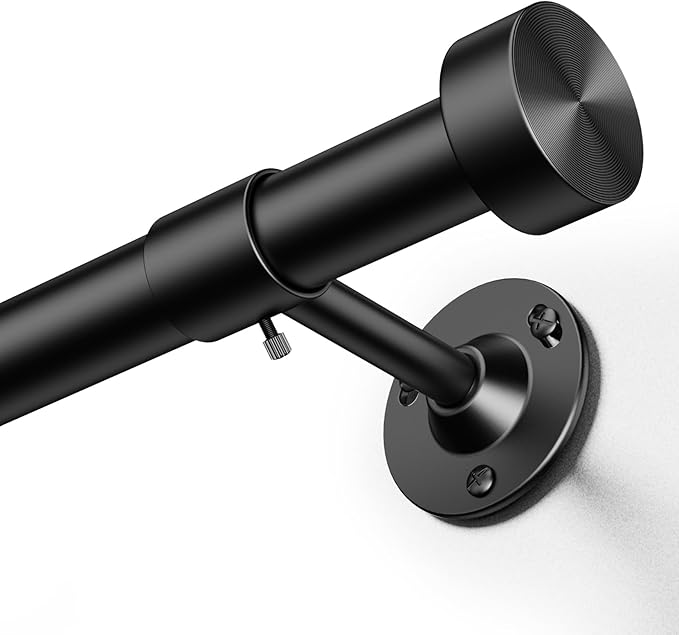 YaFex Heavy Duty Curtain Rods 32-60 Inch, 1 Inch Adjustable Black Curtain Rod for Windows,Short Window Treatment Rods with Aluminium Finials, Easy Installation